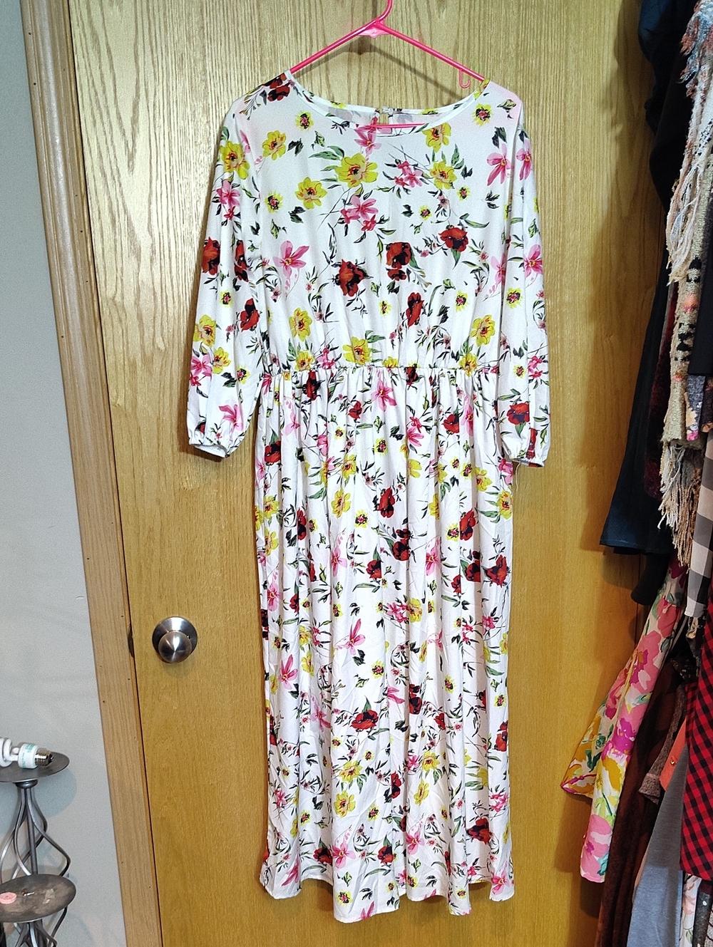 Girls' White Floral Long Dress with Pink and Yellow Flowers